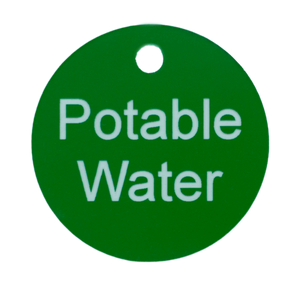 Custom Engraved Plastic Valve Tag. Green Potable Water